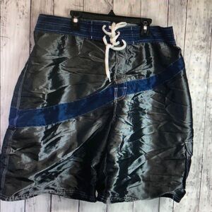 Men's Black Swim Trunks with Navy Accent